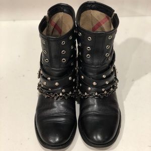 Burberry Jude Chain Studded Flat Moto Boots